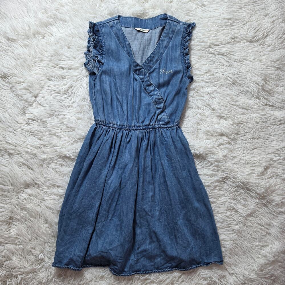 GUESS Girls Ruffle-Sleeve Chambray Dress 8